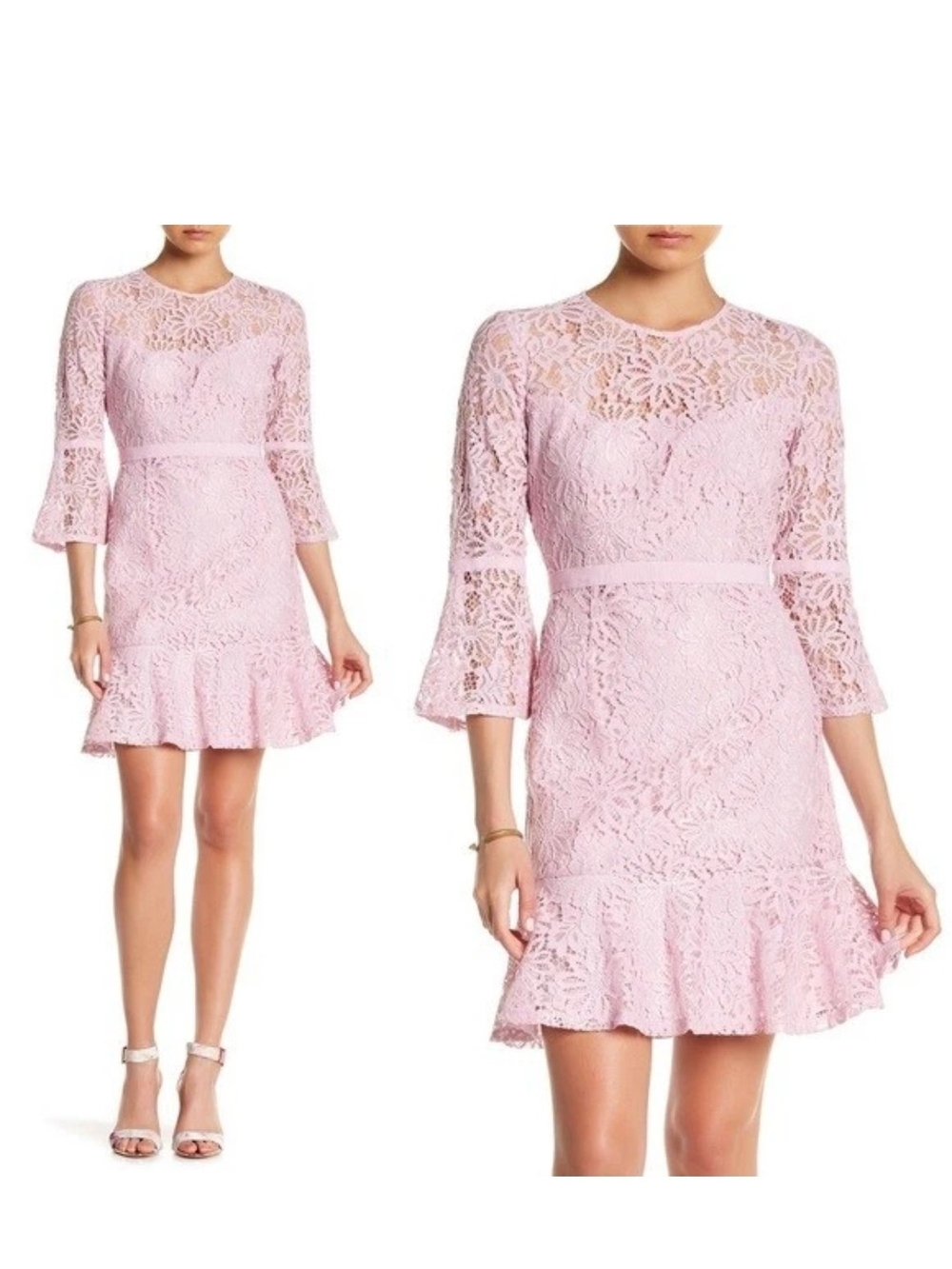 Nanette Lepore Pink Floral Lace Midi Dress